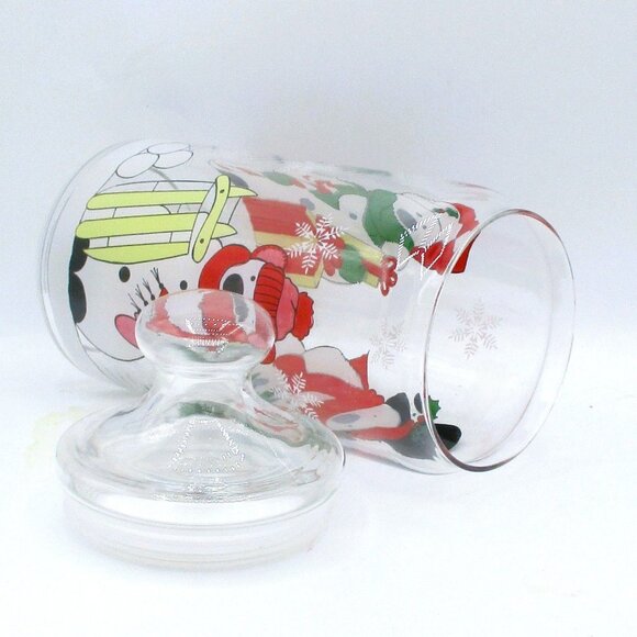 Snowman-Themed Clear Glass Cookie Jar With Lid 10.5 Oz Capacity Winter Holiday D - Picture 3 of 5